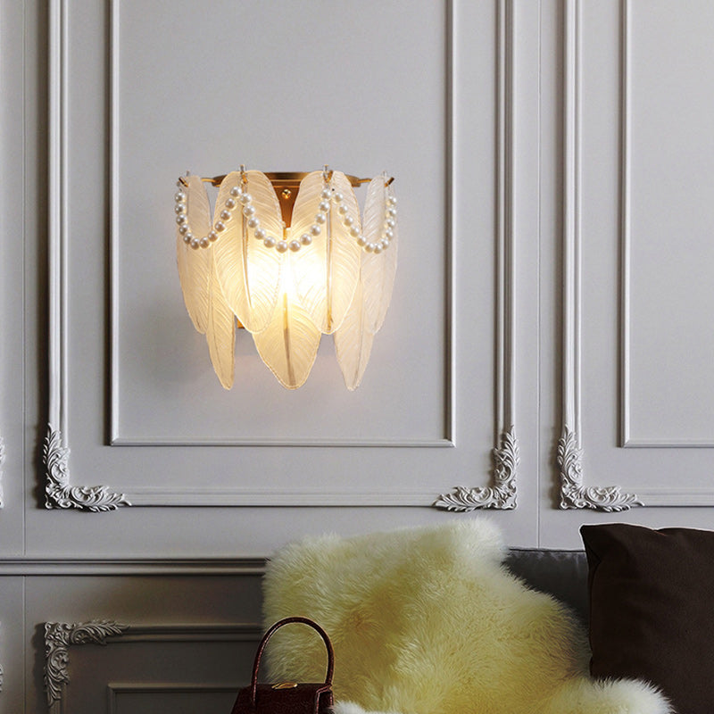 Traditional French Leaf Half Round Glass Iron 2-Light Wall Sconce Lamp For Living Room
