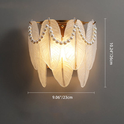 Traditional French Leaf Half Round Glass Iron 2-Light Wall Sconce Lamp For Living Room