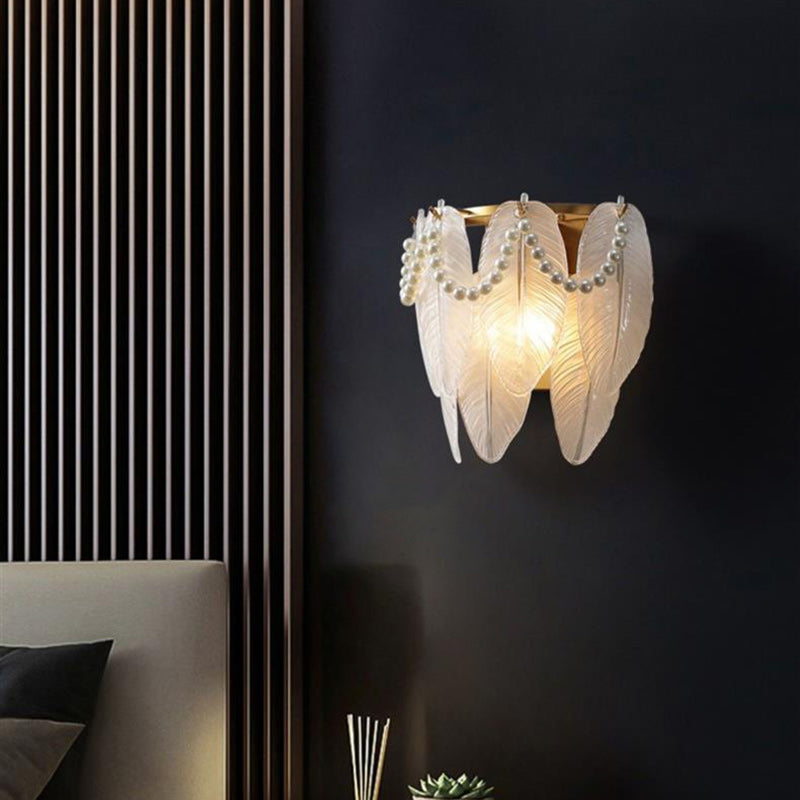 Traditional French Leaf Half Round Glass Iron 2-Light Wall Sconce Lamp For Living Room