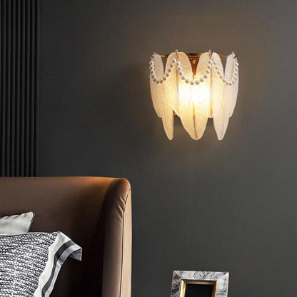 Traditional French Leaf Half Round Glass Iron 2-Light Wall Sconce Lamp For Living Room