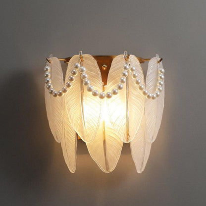 Traditional French Leaf Half Round Glass Iron 2-Light Wall Sconce Lamp For Living Room