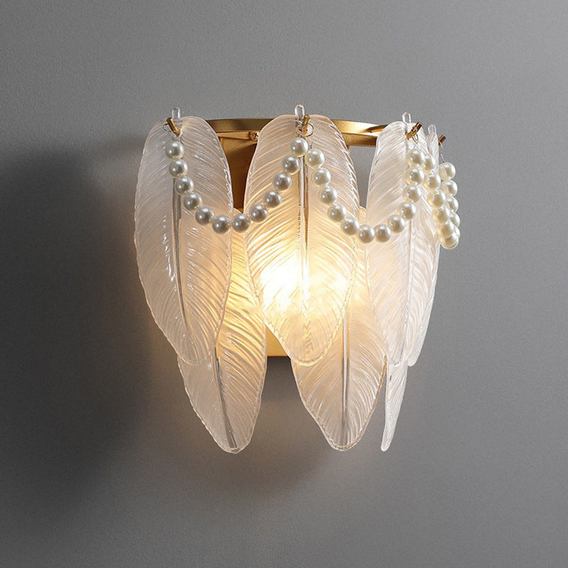 Traditional French Leaf Half Round Glass Iron 2-Light Wall Sconce Lamp For Living Room