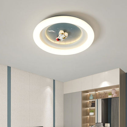 Modern Minimalist Kids Round Astronaut Star PE Iron LED Flush Mount Ceiling Light For Living Room