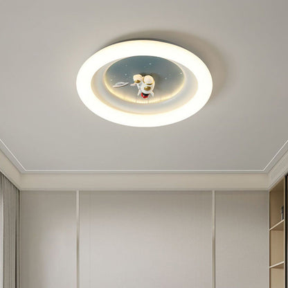 Modern Minimalist Kids Round Astronaut Star PE Iron LED Flush Mount Ceiling Light For Living Room