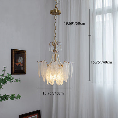 Traditional French Round Leaf Pendant Glass Iron 3/6/9/12 Light Chandelier For Living Room
