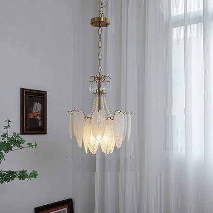 Traditional French Round Leaf Pendant Glass Iron 3/6/9/12 Light Chandelier For Living Room