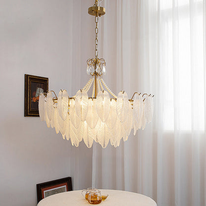 Traditional French Round Leaf Pendant Glass Iron 3/6/9/12 Light Chandelier For Living Room