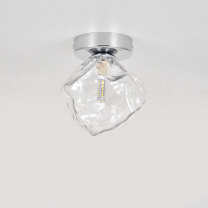 Modern Minimalist Ice Block Irregular Round Glass Iron 1-Light Semi-Flush Mount Ceiling Light For Living Room