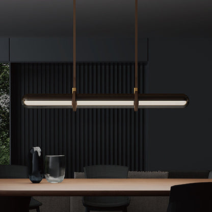 Modern Minimalist Long Cylinder Glass Belt LED Chandelier Island Light For Dining Room