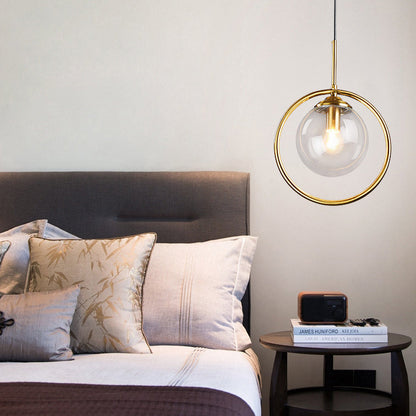 Contemporary Nordic Round Orb Glass Iron 1-Light Pendant Light For Living Room