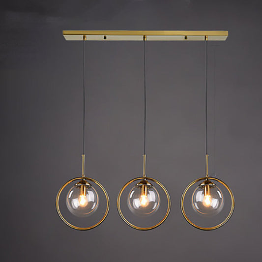 Contemporary Scandinavian Round Orb Long Plate Glass Iron 3-Light Chandeliers For Living Room