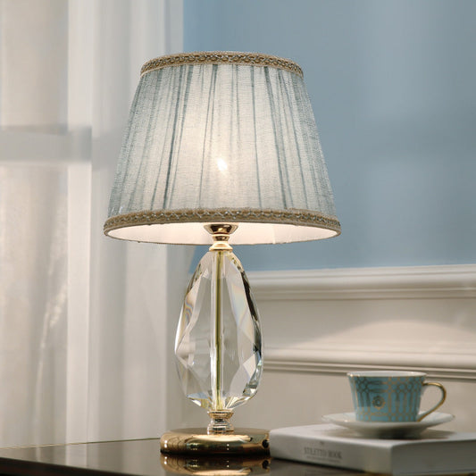 Modern Luxury Round Oval Fabric Crystal Metal 1-Light Table Lamp For Living Room