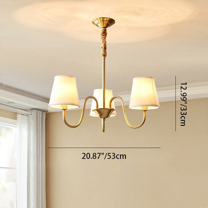 Traditional Vintage Branch Bend Round Fabric Brass 3/5/6/8/10 Light Chandelier For Living Room