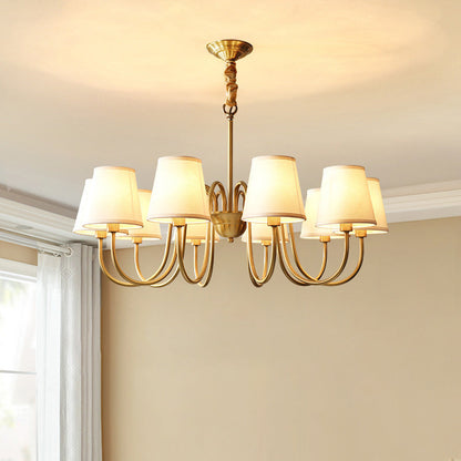 Traditional Vintage Branch Bend Round Fabric Brass 3/5/6/8/10 Light Chandelier For Living Room