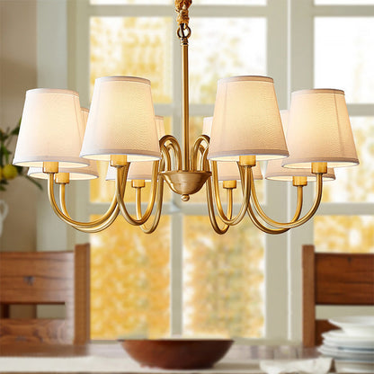 Traditional Vintage Branch Bend Round Fabric Brass 3/5/6/8/10 Light Chandelier For Living Room