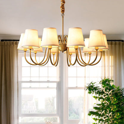 Traditional Vintage Branch Bend Round Fabric Brass 3/5/6/8/10 Light Chandelier For Living Room