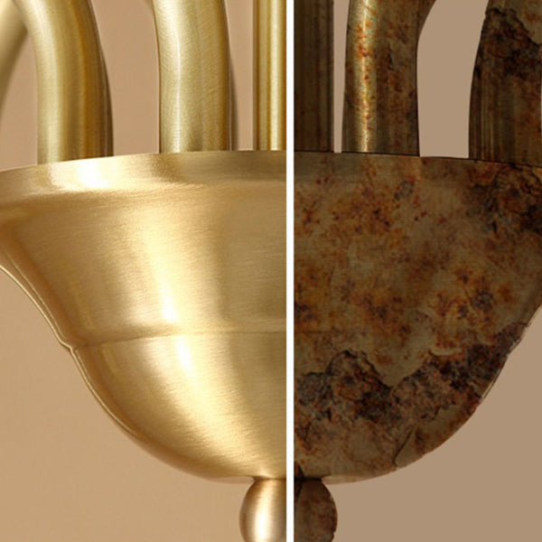 Traditional Vintage Branch Bend Round Fabric Brass 3/5/6/8/10 Light Chandelier For Living Room