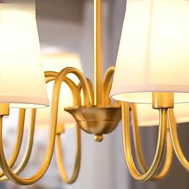 Traditional Vintage Branch Bend Round Fabric Brass 3/5/6/8/10 Light Chandelier For Living Room