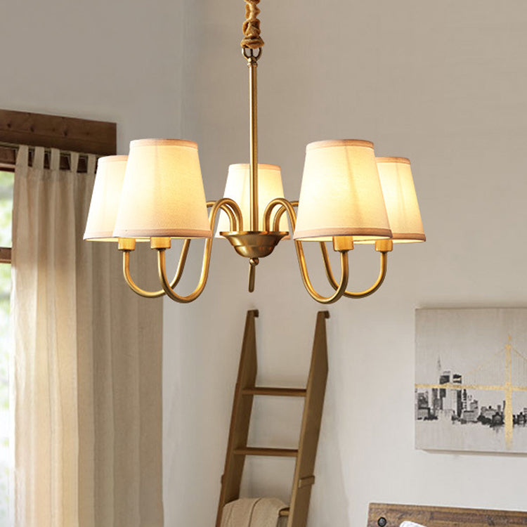 Traditional Vintage Branch Bend Round Fabric Brass 3/5/6/8/10 Light Chandelier For Living Room