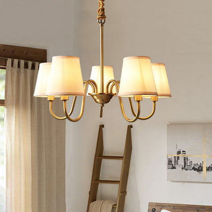 Traditional Vintage Branch Bend Round Fabric Brass 3/5/6/8/10 Light Chandelier For Living Room