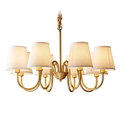 Traditional Vintage Branch Bend Round Fabric Brass 3/5/6/8/10 Light Chandelier For Living Room