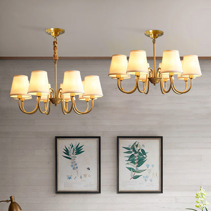 Traditional Vintage Branch Bend Round Fabric Brass 3/5/6/8/10 Light Chandelier For Living Room