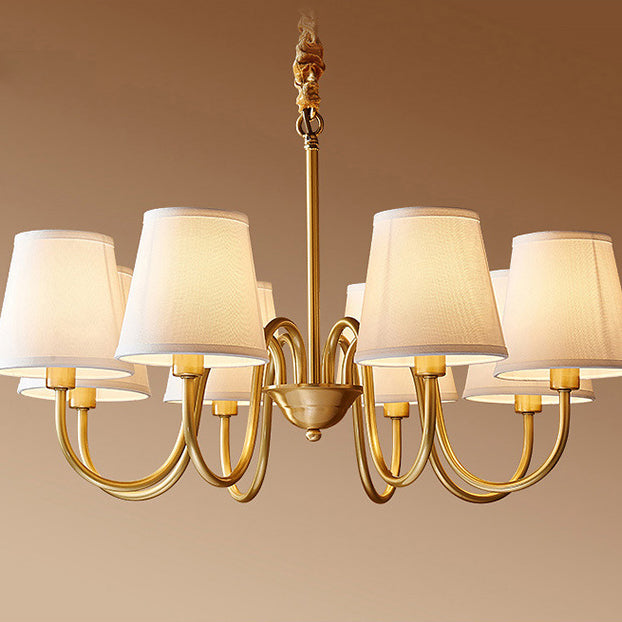 Traditional Vintage Branch Bend Round Fabric Brass 3/5/6/8/10 Light Chandelier For Living Room