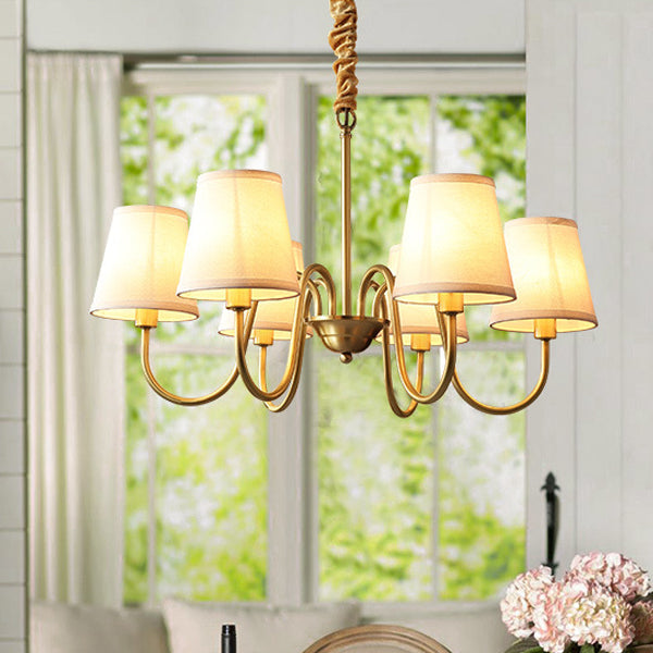Traditional Vintage Branch Bend Round Fabric Brass 3/5/6/8/10 Light Chandelier For Living Room