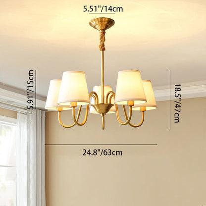 Traditional Vintage Branch Bend Round Fabric Brass 3/5/6/8/10 Light Chandelier For Living Room