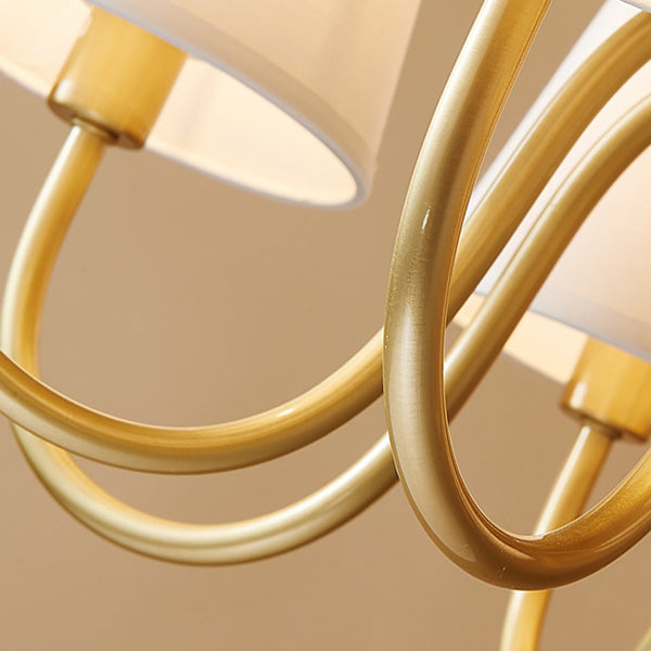 Traditional Vintage Branch Bend Round Fabric Brass 3/5/6/8/10 Light Chandelier For Living Room