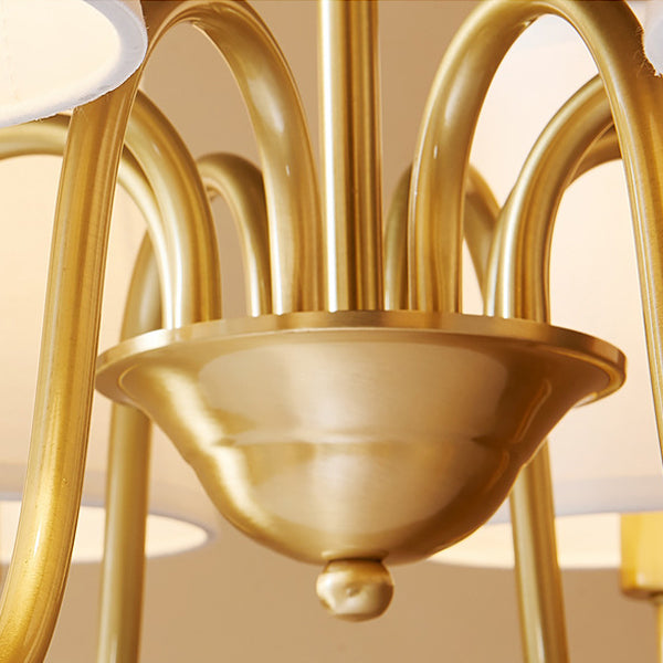 Traditional Vintage Branch Bend Round Fabric Brass 3/5/6/8/10 Light Chandelier For Living Room