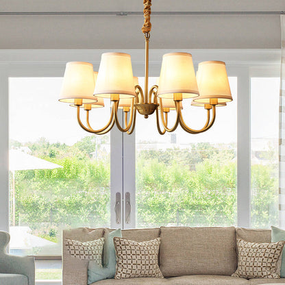 Traditional Vintage Branch Bend Round Fabric Brass 3/5/6/8/10 Light Chandelier For Living Room