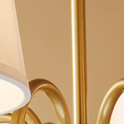 Traditional Vintage Branch Bend Round Fabric Brass 3/5/6/8/10 Light Chandelier For Living Room