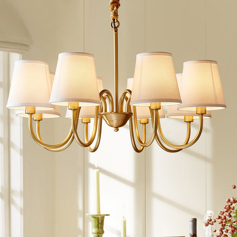 Traditional Vintage Branch Bend Round Fabric Brass 3/5/6/8/10 Light Chandelier For Living Room
