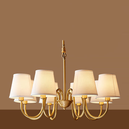 Traditional Vintage Branch Bend Round Fabric Brass 3/5/6/8/10 Light Chandelier For Living Room