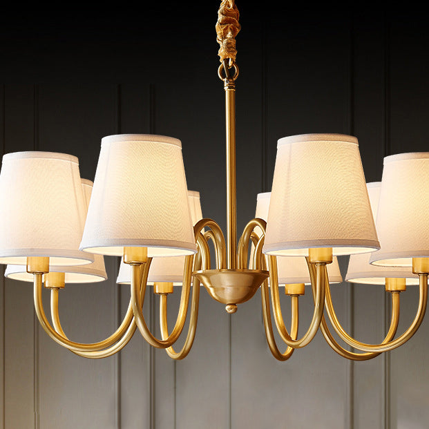 Traditional Vintage Branch Bend Round Fabric Brass 3/5/6/8/10 Light Chandelier For Living Room