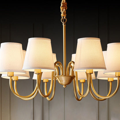 Traditional Vintage Branch Bend Round Fabric Brass 3/5/6/8/10 Light Chandelier For Living Room