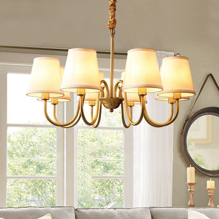 Traditional Vintage Branch Bend Round Fabric Brass 3/5/6/8/10 Light Chandelier For Living Room
