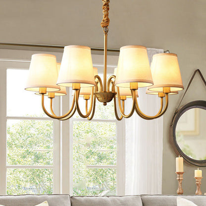 Traditional Vintage Branch Bend Round Fabric Brass 3/5/6/8/10 Light Chandelier For Living Room