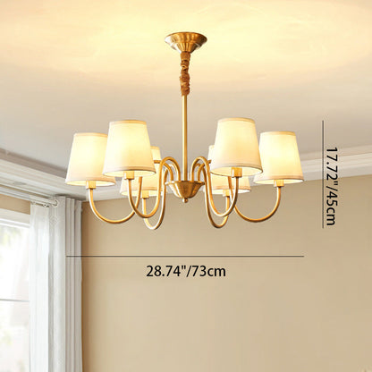 Traditional Vintage Branch Bend Round Fabric Brass 3/5/6/8/10 Light Chandelier For Living Room