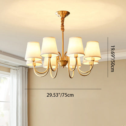 Traditional Vintage Branch Bend Round Fabric Brass 3/5/6/8/10 Light Chandelier For Living Room