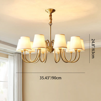 Traditional Vintage Branch Bend Round Fabric Brass 3/5/6/8/10 Light Chandelier For Living Room