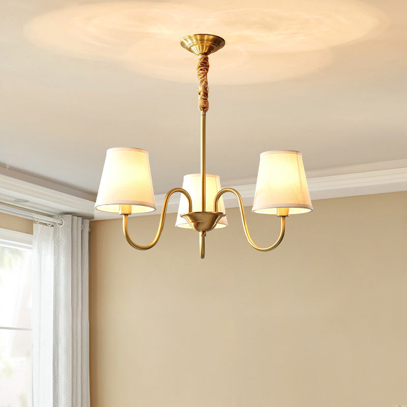 Traditional Vintage Branch Bend Round Fabric Brass 3/5/6/8/10 Light Chandelier For Living Room