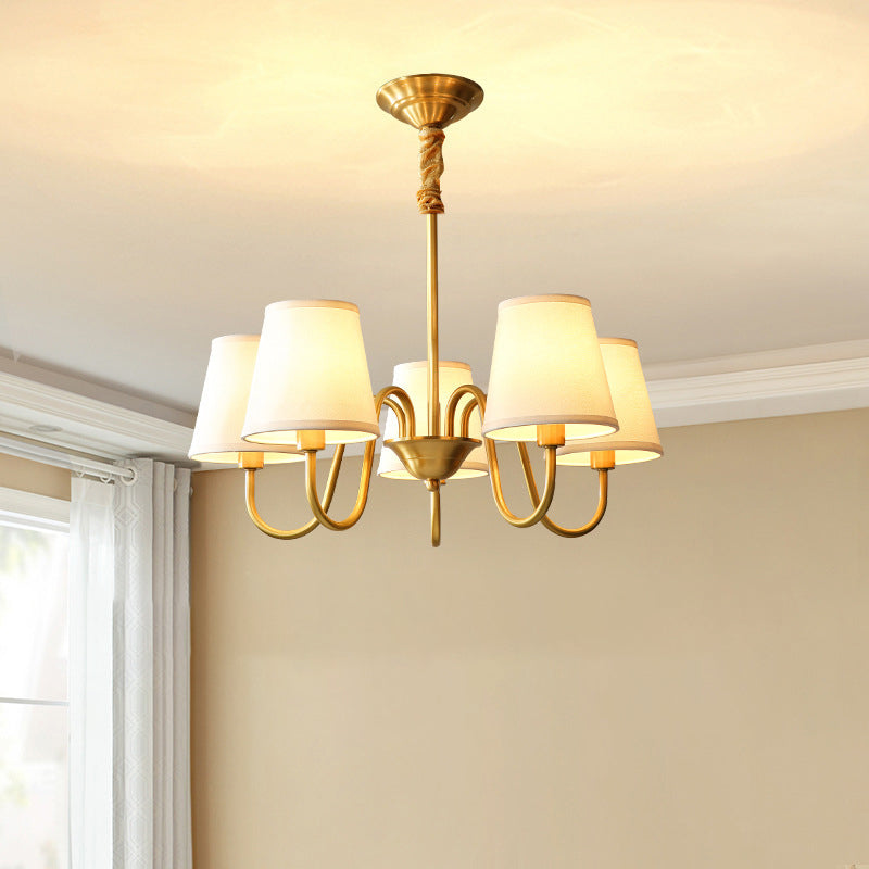 Traditional Vintage Branch Bend Round Fabric Brass 3/5/6/8/10 Light Chandelier For Living Room