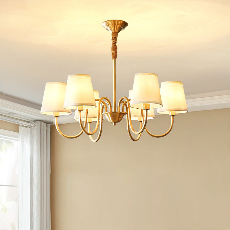 Traditional Vintage Branch Bend Round Fabric Brass 3/5/6/8/10 Light Chandelier For Living Room