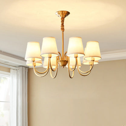 Traditional Vintage Branch Bend Round Fabric Brass 3/5/6/8/10 Light Chandelier For Living Room