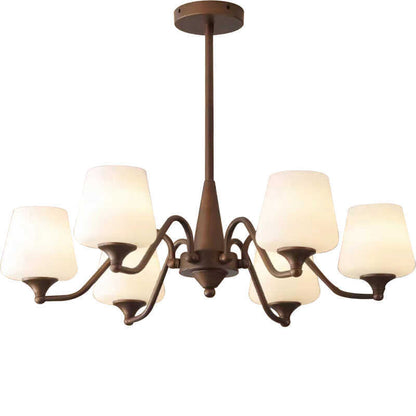 Traditional Chinese Cylinder Branch Curved Glass Iron 3/6/8 Light Chandelier For Living Room