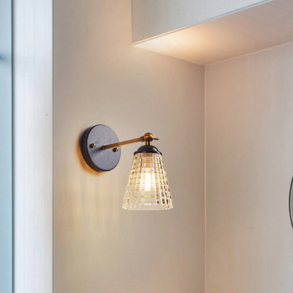 現代的なスカンジナビアの円形円錐形シリンダーガラス鉄製1ライト壁取り付け用燭台ランプリビングルーム用