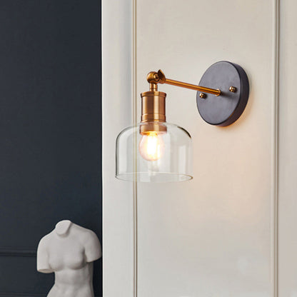 現代的なスカンジナビアの円形円錐形シリンダーガラス鉄製1ライト壁取り付け用燭台ランプリビングルーム用