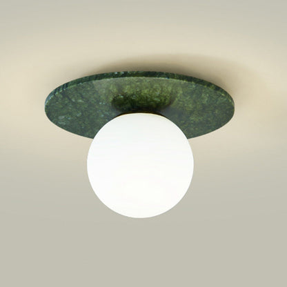 Contemporary Creative Round Orb Glass Jade Hardware 1-Light Semi-Flush Mount Ceiling Light For Living Room